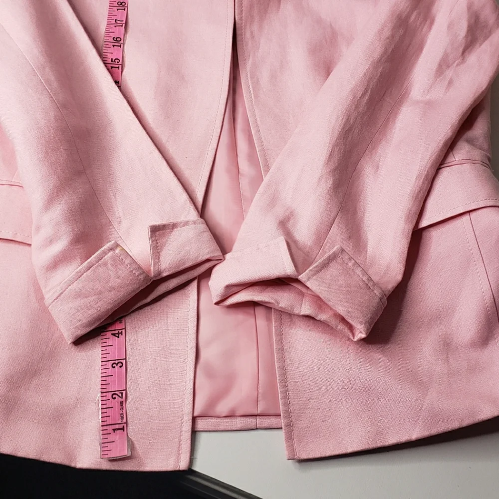 Tahari Mix Linen Blend Baby Pink Blazer Jacket Skirt Set Wedding Event Church 10